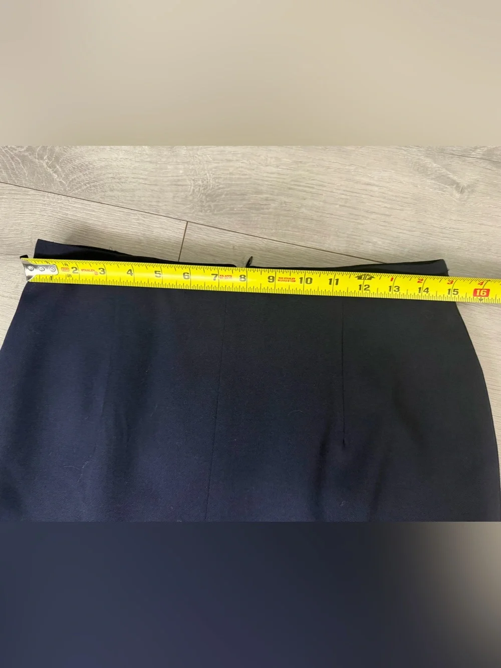 7117 Jones New York Women Navy Worsted Wool Midi Pencil Skirt Lined Slit Zip 12